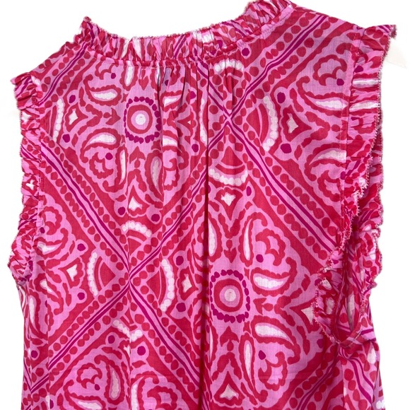Vineyard Vines Pink Paisley Pattern Ruffled Sleeveless Tie Neck Blouse Women's L - Picture 7 of 8
